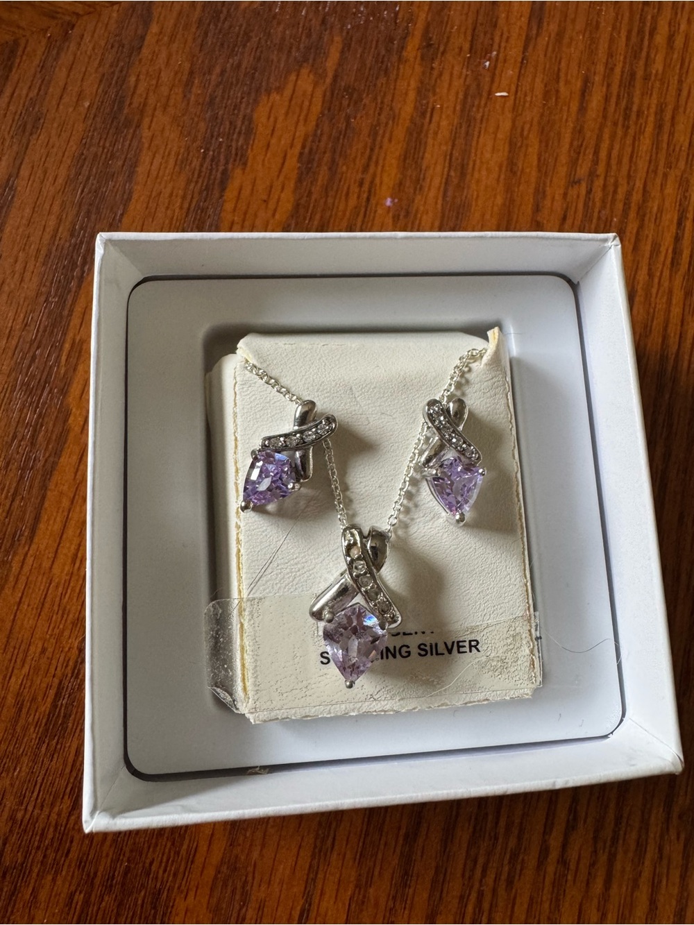 Sterling Silver Purple Crystal Pendant & Earrings Set
